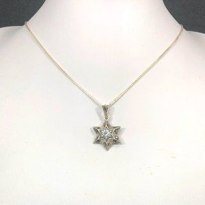 Sterling Marcasite Jewish Star, CZ, Box Link Chain